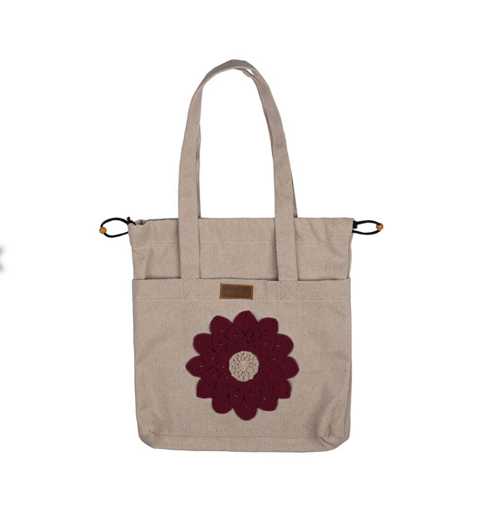 Handmade Crochet Flower Tote Bag - Natural Egyptian Cotton