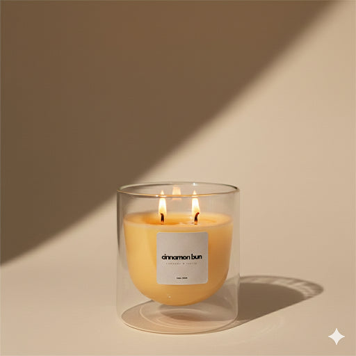 Cinnamon Bun Candle - Cinnamon & Vanilla | Double Glass | Refillable | 120g