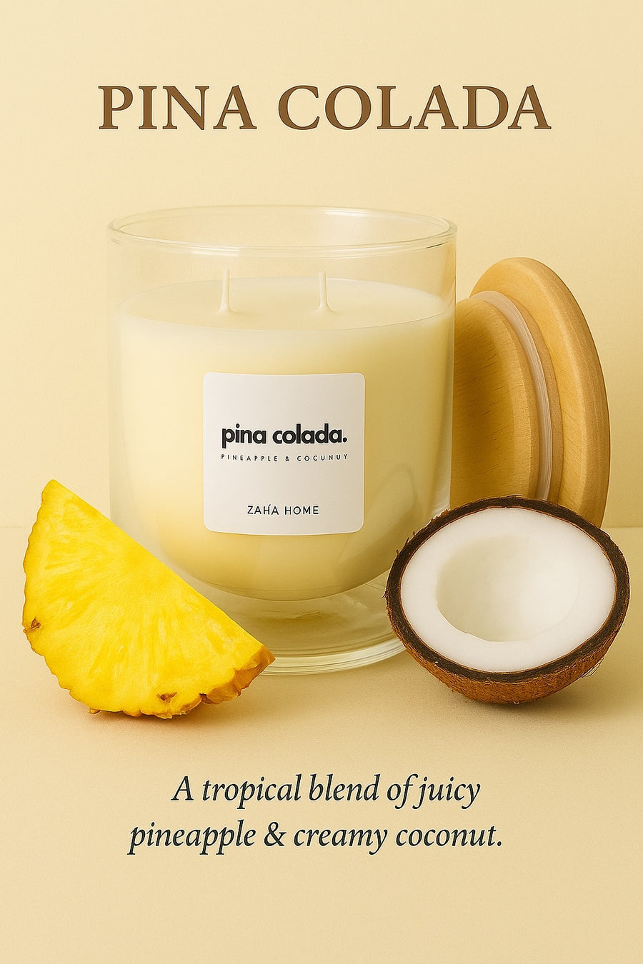 Pina Colada, Double Glass, 120 g, 40-45+ hours of burning, vegetable wax blend, Hand-poured.