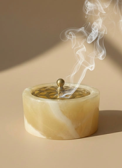 Mabkhara Large Marble, handmade with stainless steel lid.