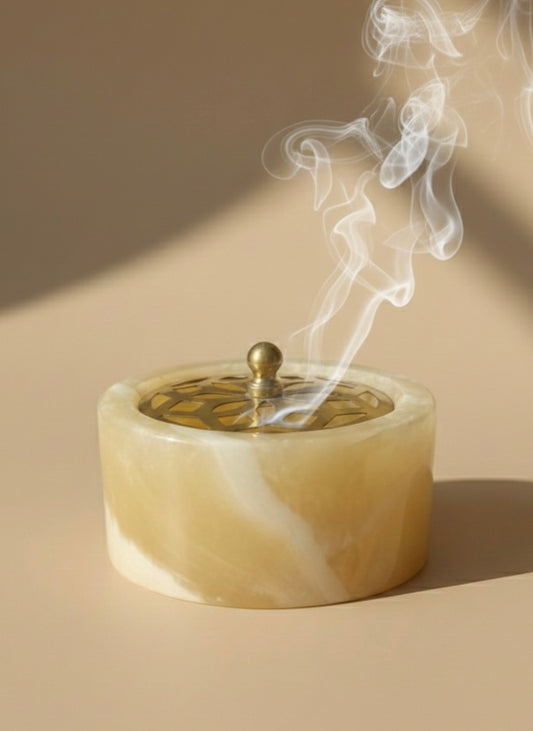 Mabkhara Large Marble, handmade with stainless steel lid.