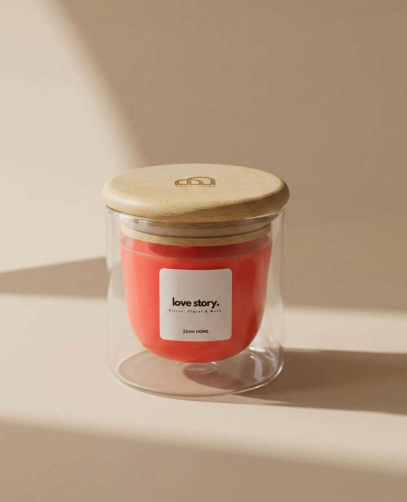 Love Story Candle - Red Roses, Citrus & Musk | Double Glass | Refillable | 120g
