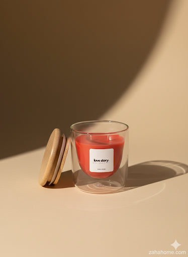 Love Story Candle - Red Roses, Citrus & Musk | Double Glass | Refillable | 120g