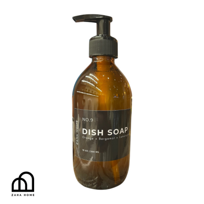 Brown dish soap bottle with pump dispenser on a white background