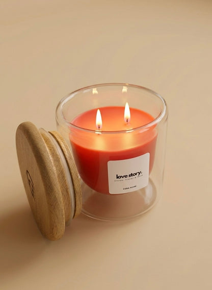 Love Story Candle - Red Roses, Citrus & Musk | Double Glass | Refillable | 120g
