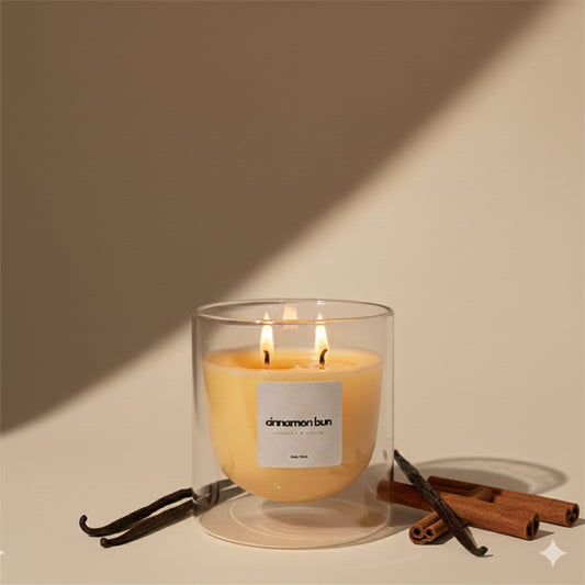 Cinnamon Bun Candle - Cinnamon & Vanilla | Double Glass | Refillable | 120g