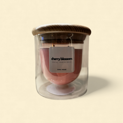 شمعة زهر الكرز - الكرز والياسمين والمسك | زجاج مزدوج | قابلة لإعادة التعبئة | ١٢٠ غرام 